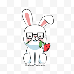 卡通可爱的兔子衔着玫瑰表白