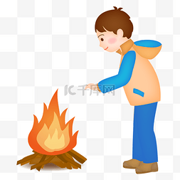 壁炉取暖器图片_手绘卡通可爱男孩烤火冬季冬天取