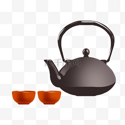 中国风插画茶图片_黑色的茶壶中国风