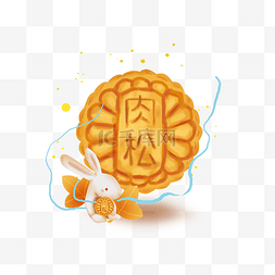 月饼插图图片_中秋节手绘玉兔和月饼