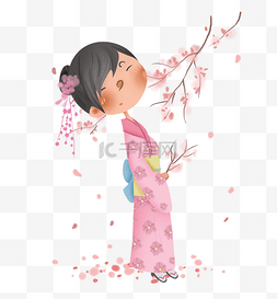 赏樱花png图片图片_粉色樱树下和服女孩