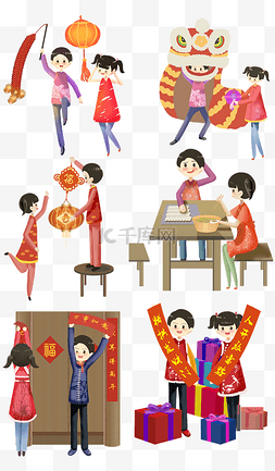 点鞭炮图片_2019年手绘卡通过新年舞狮子跨年