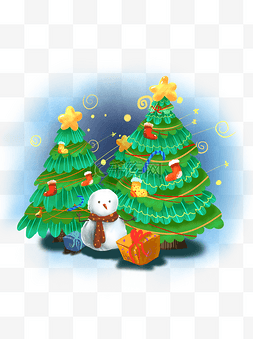 圣诞树场景手绘节日素材