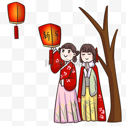 看花灯的人图片_新年看花灯的小女孩