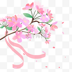 春天粉色樱花树枝花瓣飘落透明飘