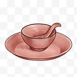 红色碗汤勺餐具