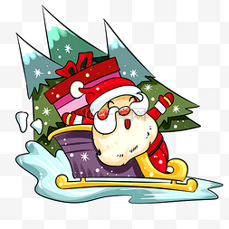 手绘雪橇车图片_圣诞节圣诞老人雪橇车手绘插画