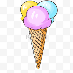 手绘冰淇淋蛋筒图片_手绘美食蛋筒奶油三色冰淇淋插画