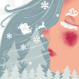 圣诞节少女冬季雪花美丽老人雪橇