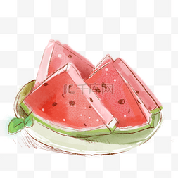 大暑图片_手绘水彩可口水果西瓜