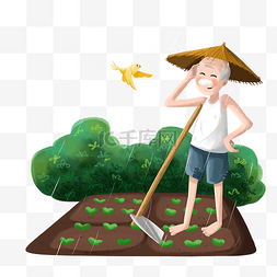 绿色的秧苗图片_谷雨节气耕作插画