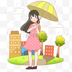 清明节打伞的小女孩