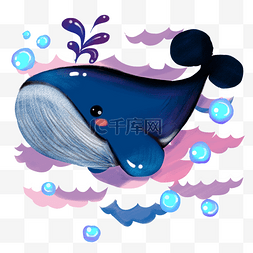 鲸鱼手绘插画图片_手绘蓝色鲸鱼插画