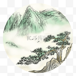 中国风水墨山水风景手绘