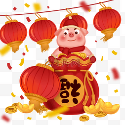 2019卡通猪福图片_卡通猪福到啦2019新年红色喜庆猪