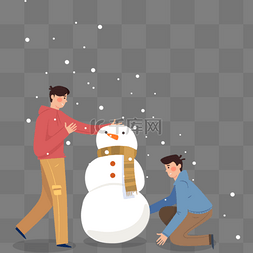 矢量手绘卡通雪人图片_矢量圣诞节堆雪人主题插画