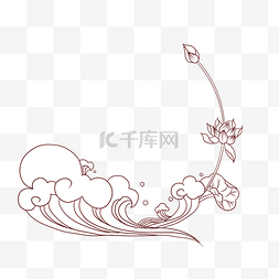 线描水浪荷花边框