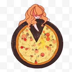 美食带人物卡通手绘插画披萨