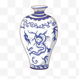 蓝色花瓶图片_蓝白中国风青花瓷插画