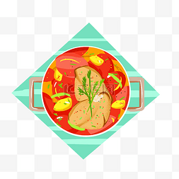 中国特色手绘图片_中式食物番茄鸡胸肉手绘插画