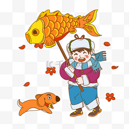 春节人物和锦鲤插画