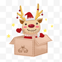 鹿圣诞节插画图片_圣诞黄色手绘元素插画麋鹿礼物PNG