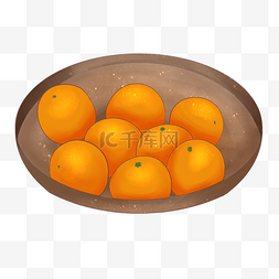 盘子水果手绘图片_手绘一盘子橘子插画