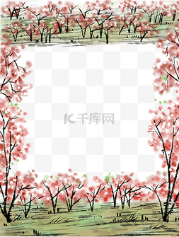 春天景色桃花林清明风景装饰边框