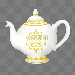 传统茶壶图片_白色花纹茶壶插画