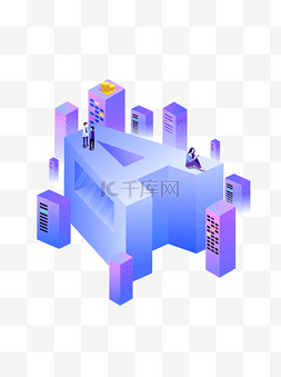 紫色立体字母图片_卡通立体字母A建筑高楼元素