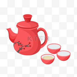 红色中国风茶具插画
