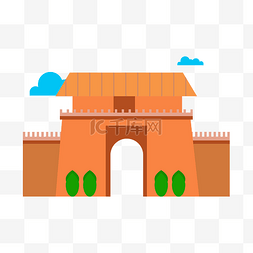 25d立体建筑插画图片_2.5D橘色城门插图