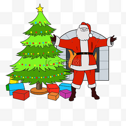 圣诞节圣诞老人圣诞树手绘插画