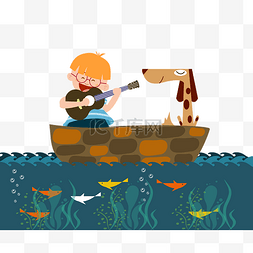 小男孩音乐图片_小男孩在海上弹琴