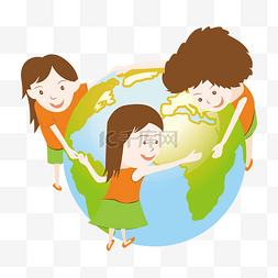 三个女孩手绘图片_手绘围着地球的三个女孩