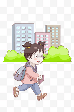 小学生卡通人图片_开学季步行小学生插画