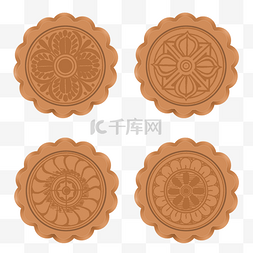 中秋节手绘月饼四色花纹美食