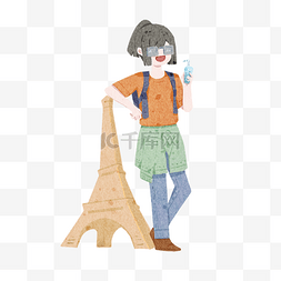 女孩国庆旅游巴黎铁塔