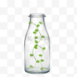 发芽的绿叶图片_手绘瓶子里的植物免抠图