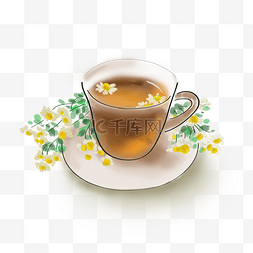 水墨茶叶茶叶图片_白露手绘古风菊花茶