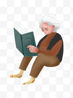 白发老奶奶图片_看书的老奶奶装饰元素