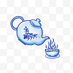 暖洋洋图片_青花瓷器茶壶倒热饮茶水