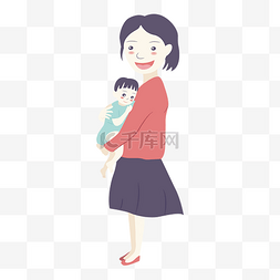矢量妈妈图片_卡通手绘妈妈抱着宝宝