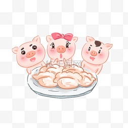 小猪过年插画图片_小猪饺子新年手绘插画