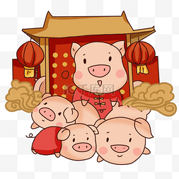 新年团年饭图片_手绘卡通2019猪年