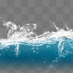 蓝色水花图片_蓝色水面喷溅的水元素