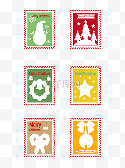 圣诞合集图片_圣诞邮票邮戳小贴纸可爱卡通雪花