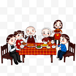 人物手绘春节图片_年夜饭家人过年春节父母团圆聚餐