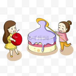 做蛋糕蛋糕图片_美食主题卡通插画吃蛋糕