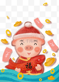 猪年海报插画图片_猪年新年吉祥物卡通插画